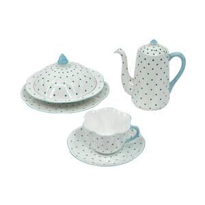 Shelley English China Set, incl. Teacup, Pitcher, and Tray, Blue and White